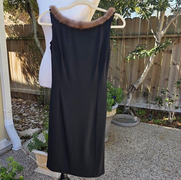 Cache Dresses & Skirts - Cache Vintage Black Spandex Blend W/ real mink Fur Collar Sheath Cocktail Dress6